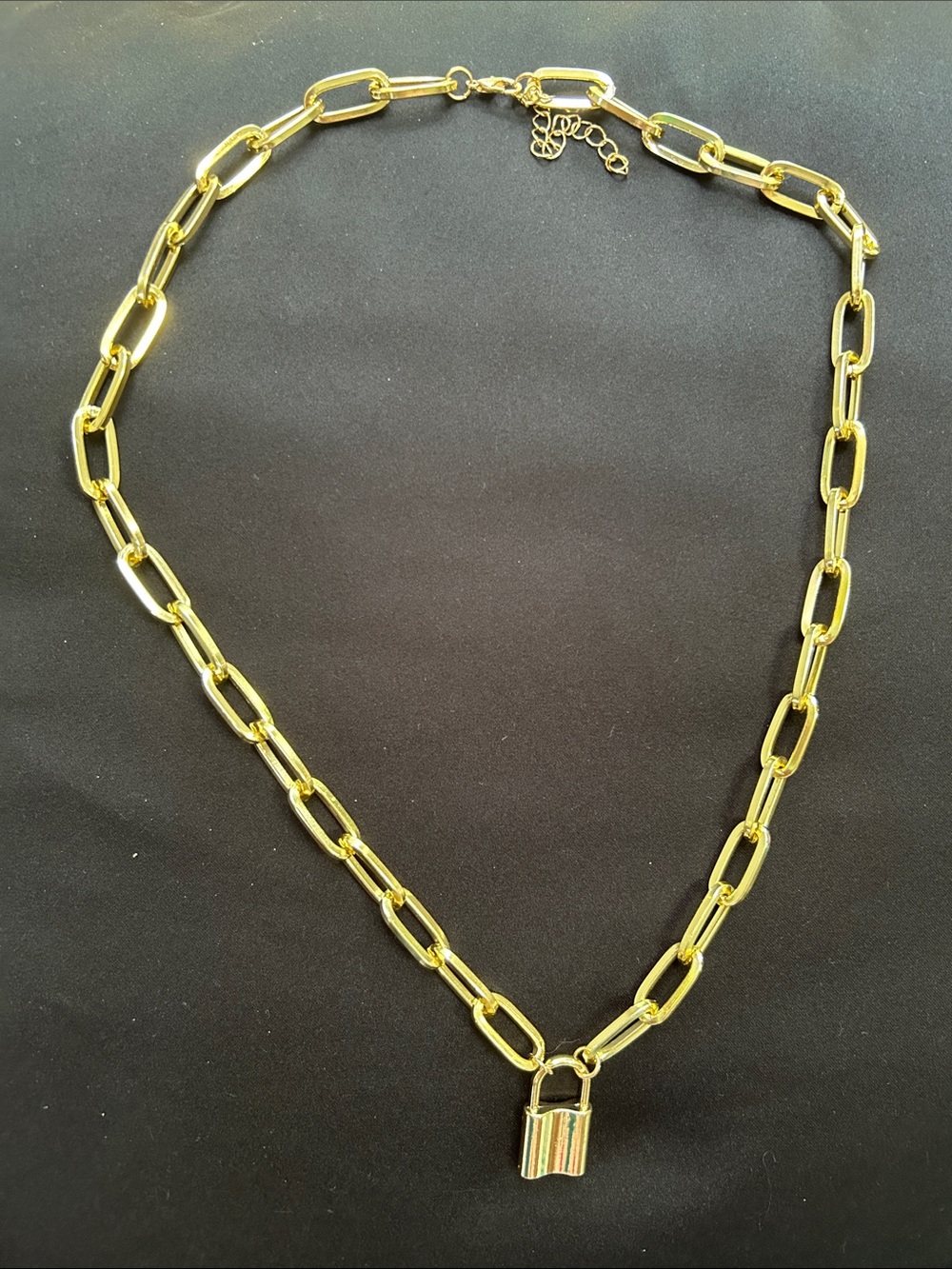 Gold Chain Link Necklace with Padlock Pendant - Women Jewelry